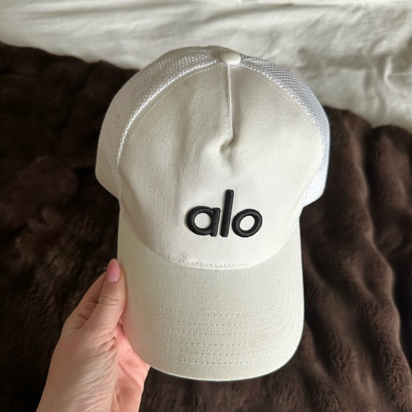 ALO Yoga | Accessories | White With Black Writing Alo Trucker Hat 2 Years  Old Great Condition | Poshmark